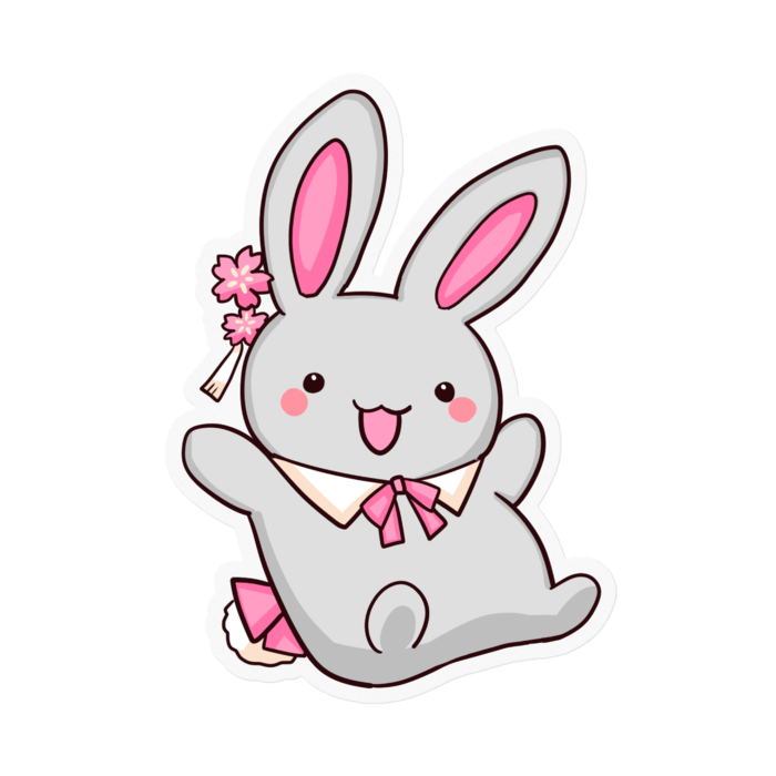 うさぎ(グレー)ステッカー - 100 x 100 (mm)(1)