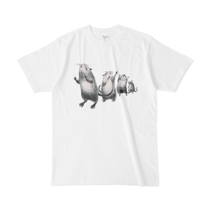 Tシャツ - L - 白にモノクロ鼠