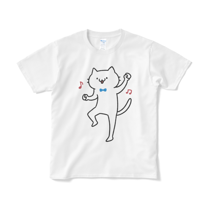 【デカねこ】ダンシングねこ（大プリント／カラー）Tシャツ - S - ホワイト