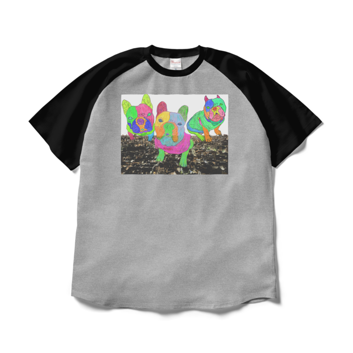 ラグランTシャツ - XL - 杢グレー×ブラック