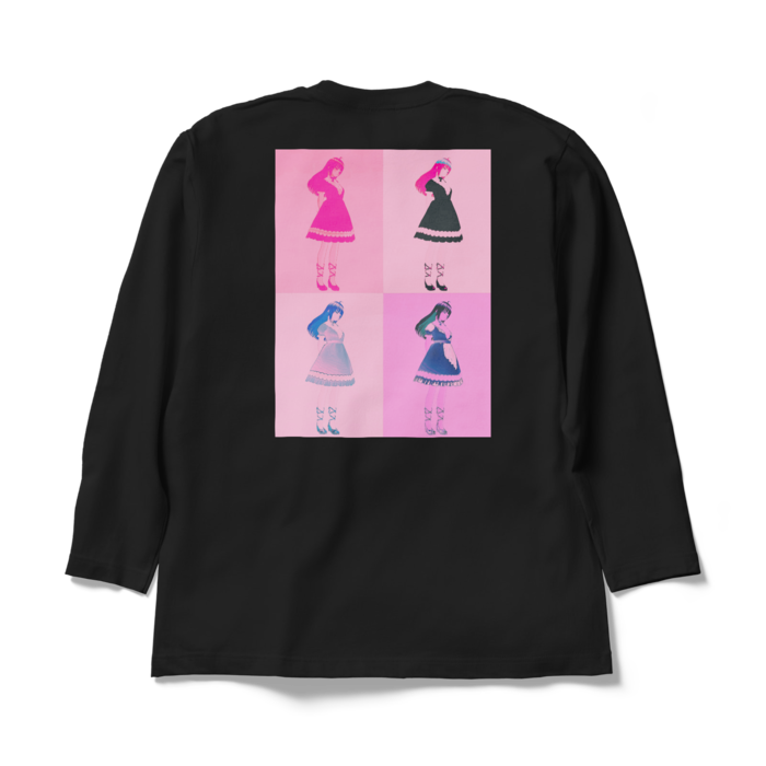 黒ロングスリーブTシャツ - XL - (ピンク模様)