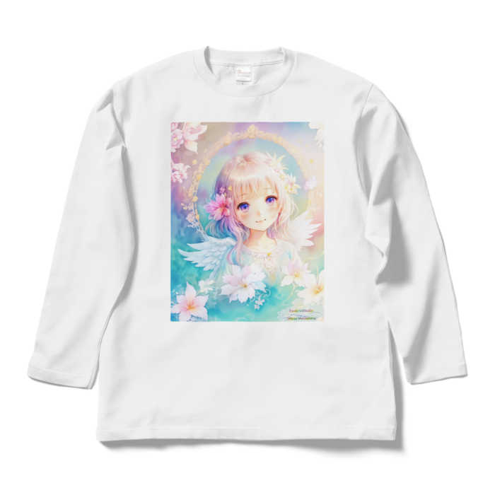 (両面プリント)「夢見る瞳7」長袖カラーTシャツ - L - ホワイト