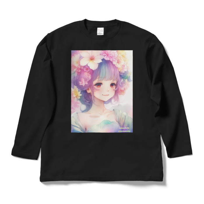 (両面プリント)「夢見る瞳5」長袖カラーTシャツ - L - ブラック