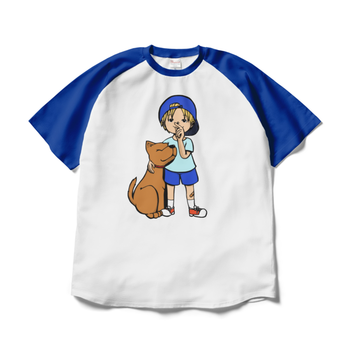 ラグランTシャツ - XL - ホワイト×ロイヤルブルー