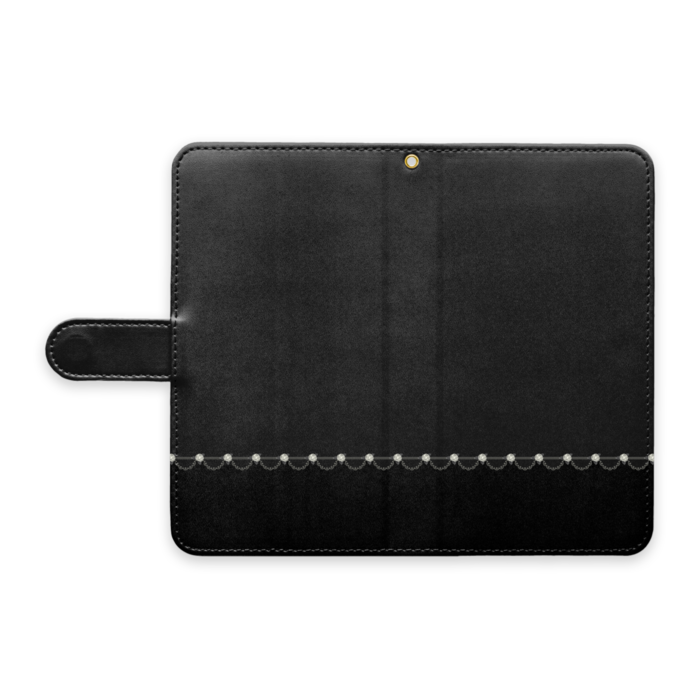 手帳型Androidケース ストラップ穴あり 白薔薇×黒色 L(大)