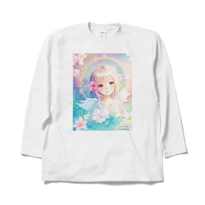 (前面プリント)「夢見る瞳7」長袖カラーTシャツ - XL - ホワイト