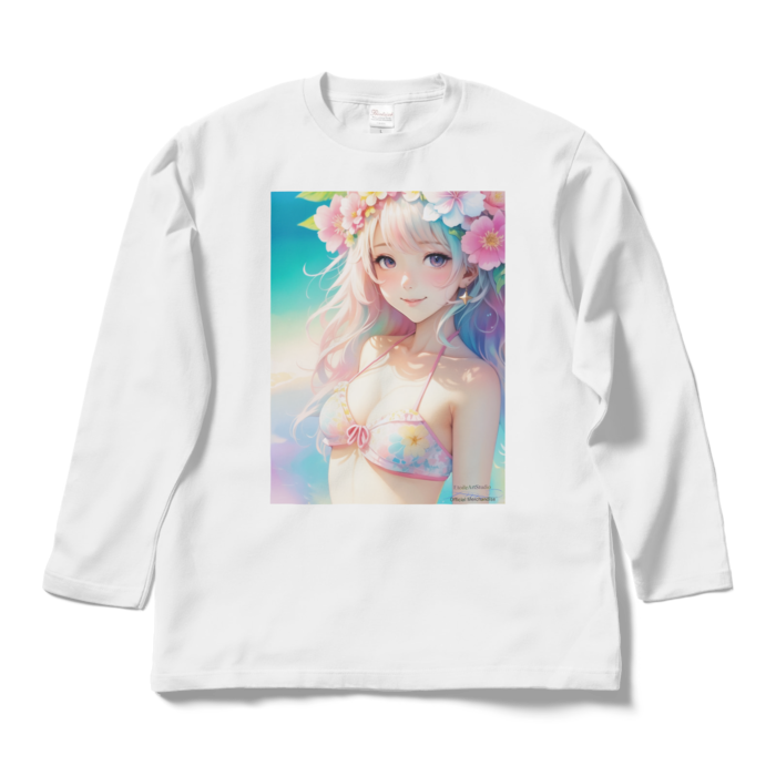 (前面プリント)「夢見る瞳4」長袖カラーTシャツ - L - ホワイト