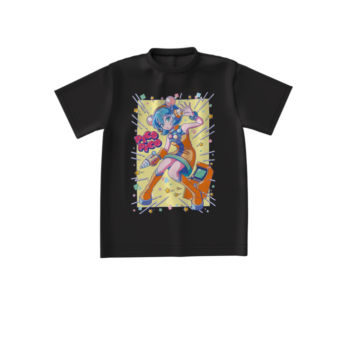 80sレトロポップ「ピコナ」ビッグシルエットTシャツ - S - 正面