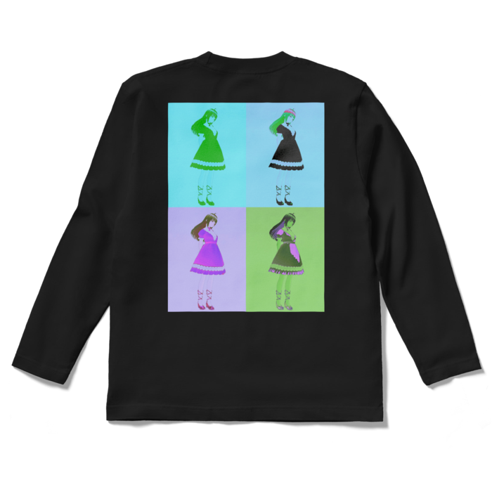 黒ロングスリーブTシャツ - S - (青模様)