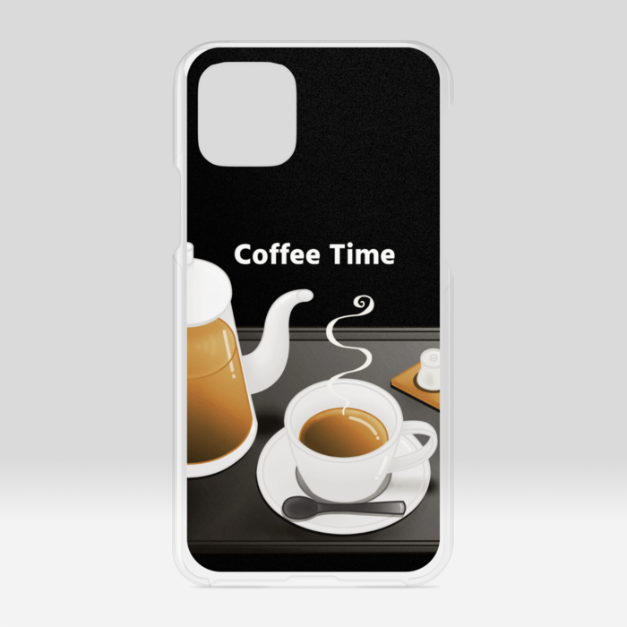 クリアiPhoneケース　珈琲×黒背景　iPhone 11Pro