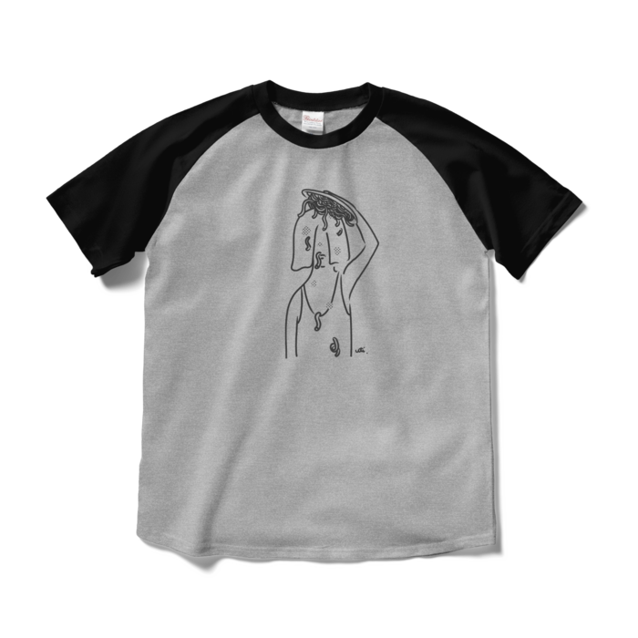 ラグランTシャツ - M - 杢グレー×ブラック