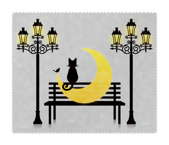 三日月と黒猫と街灯 メガネ拭き Forest Lantern Booth