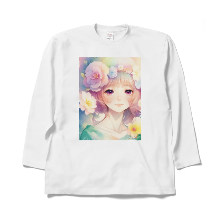 (前面プリント)「夢見る瞳」長袖カラーTシャツ - XL - ホワイト