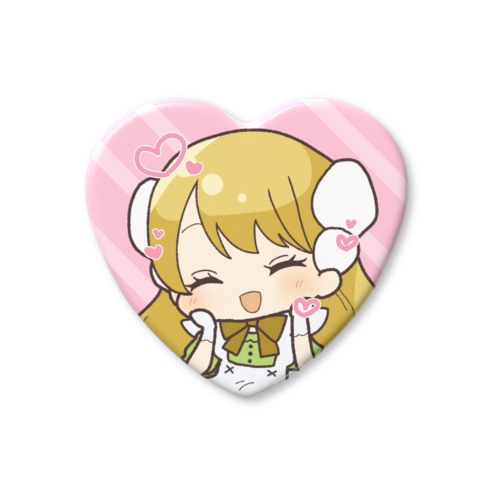 ハート缶バッジ（えへへ・ピンク） - 52.5 × 57mm