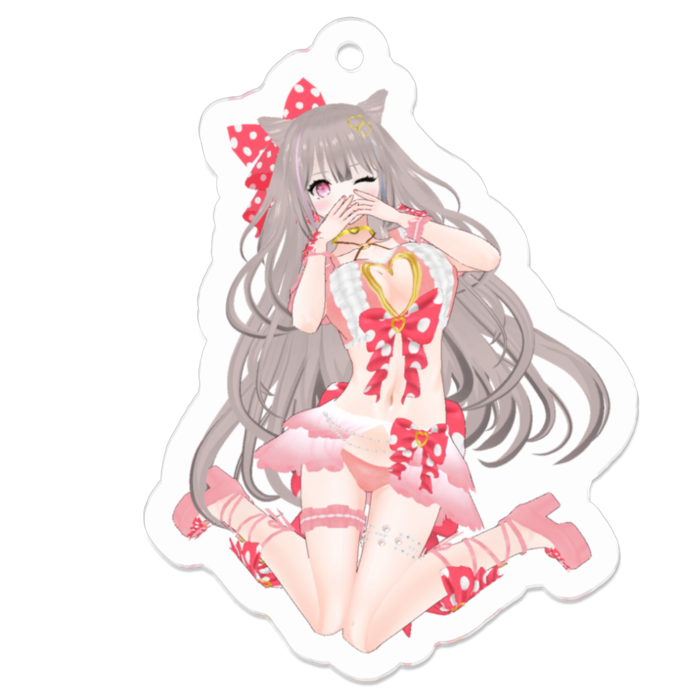 恥ずかしがり♡Pink ver.アクリルキーホルダー(裏面コーティング)(embarrassing♡Pink ver. keychain back side coated)- 50 x 50 (mm)