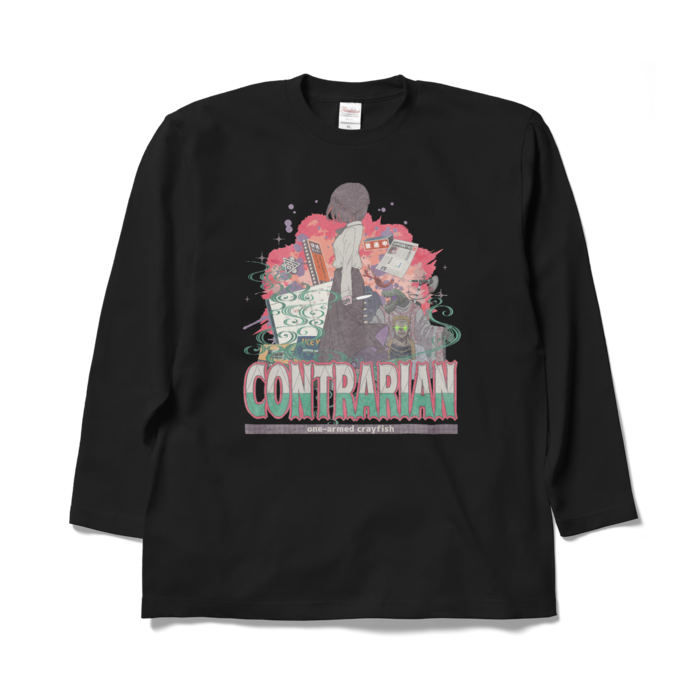 逆張りデザインロングTシャツ - XL - ブラック