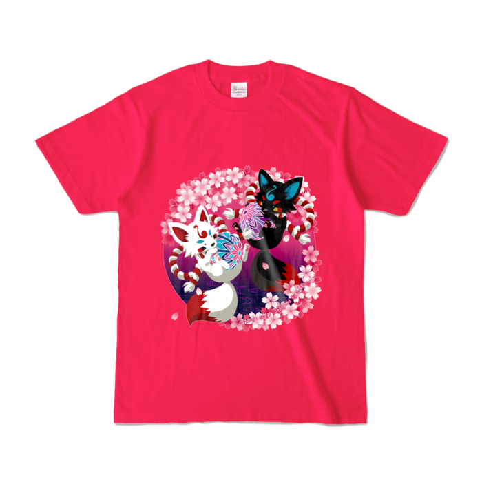 妖狐と桜　カラーTシャツ - S - ホットピンク (濃色)