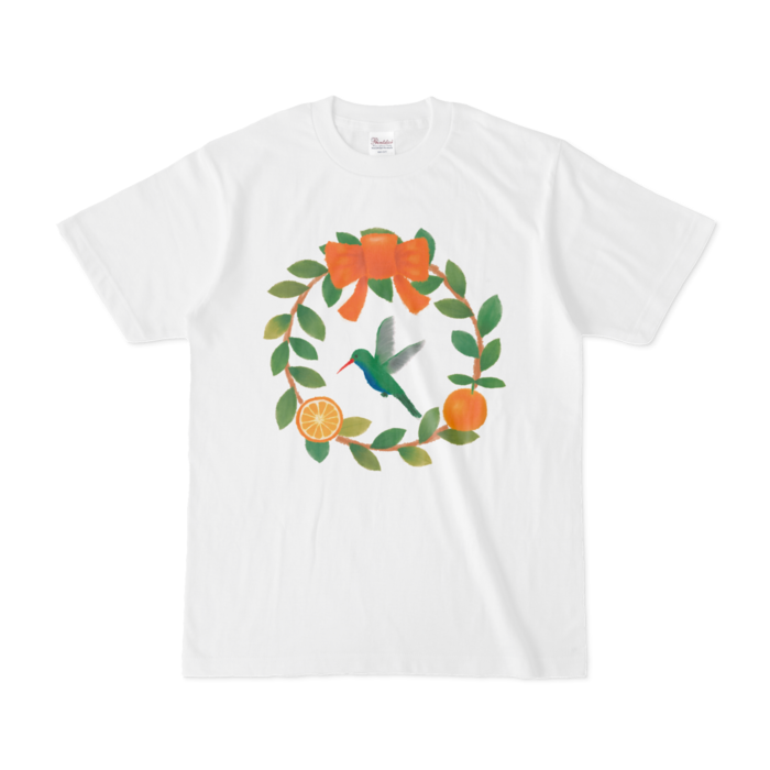Tシャツ - S - 白 (ハチドリとオレンジ)