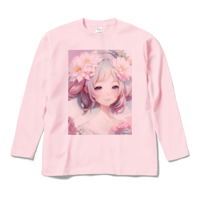 (両面プリント)「夢見る瞳3」長袖カラーTシャツ - M - ライトピンク