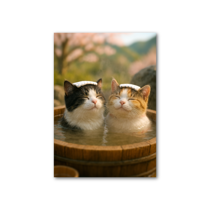 桶風呂でほっこりする猫たち　フォト風カード - 縦 - 片面(3)