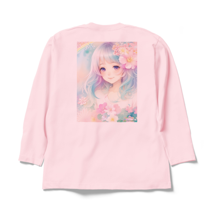 (背面プリント)「夢見る瞳6」長袖カラーTシャツ - XL - ライトピンク