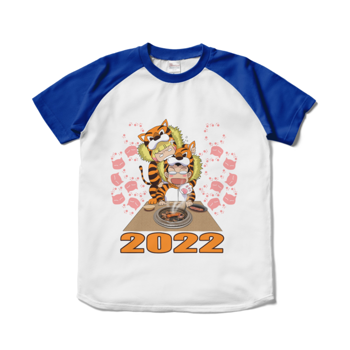 ラグランTシャツ - S - ホワイト×ロイヤルブルー