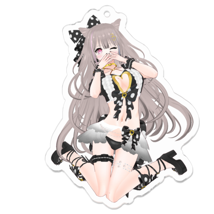 恥ずかしがり♡Black ver.アクリルキーホルダー(裏面コーティング)(embarrassing♡Black ver. keychain back side coated)- 70 x 70 (mm)