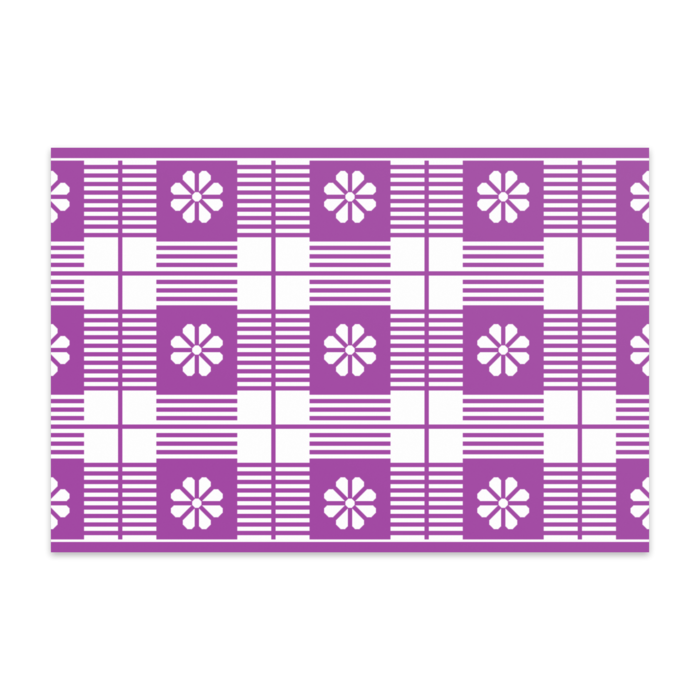 八枚花の横線チェック柄ポストカード(パープル系)