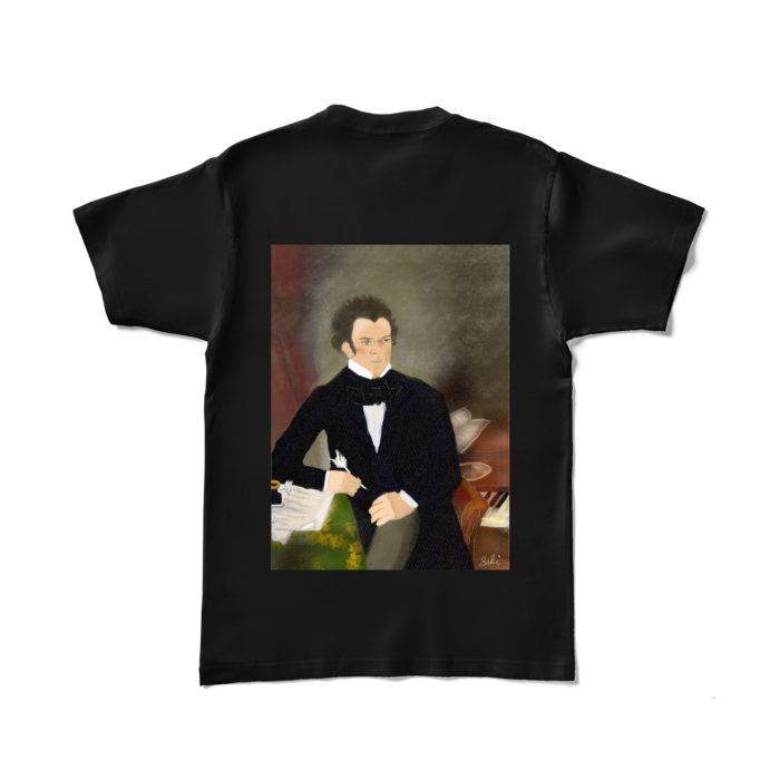背面P カラーTシャツ - L - ブラック (濃色)