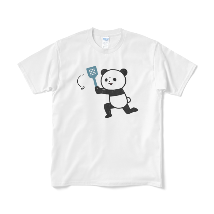 ハエを追い回すパンダ （大プリント／カラー）Tシャツ - M - ホワイト