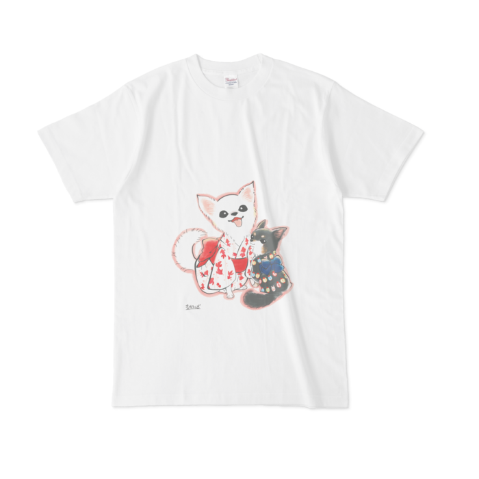 チワワ Tシャツ 半袖 犬 白 黒 正面 ホワイト系 S Xlサイズ Fushigichan Booth