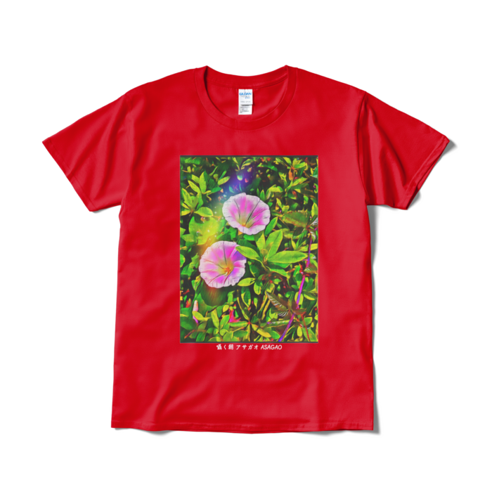 囁く朝 アサガオ ASAGAO デザイナーTシャツ - L - レッド