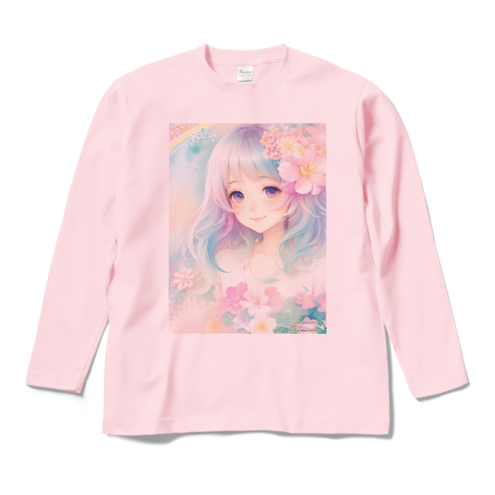 (両面プリント)「夢見る瞳6」長袖カラーTシャツ - M - ライトピンク