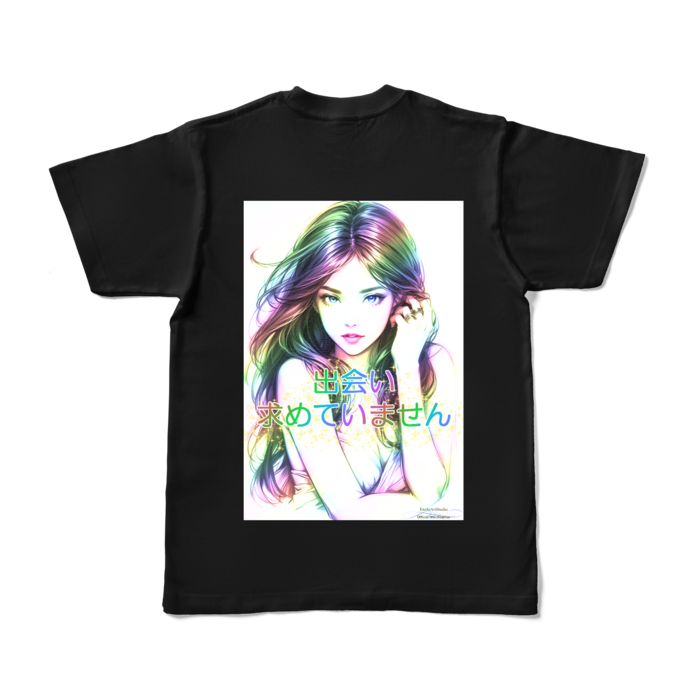 (背面プリント)男よけナンパ除けTシャツ「出会い求めていません」Dream Woman - S - ブラック (濃色)