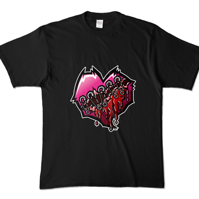 "Punkish Heart" T-shirts/「パンキッシュハート」カラーTシャツ - XL - ブラック (濃色)
