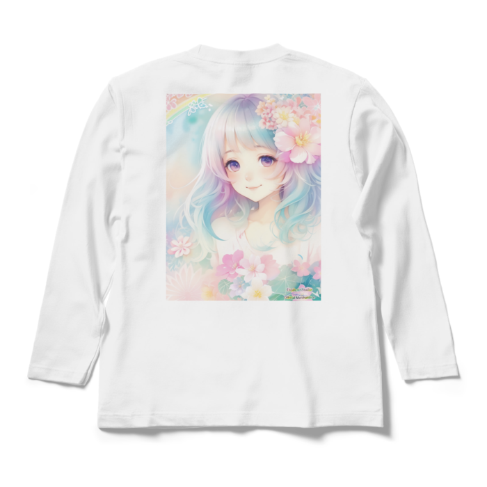 (背面プリント)「夢見る瞳6」長袖カラーTシャツ - M - ホワイト