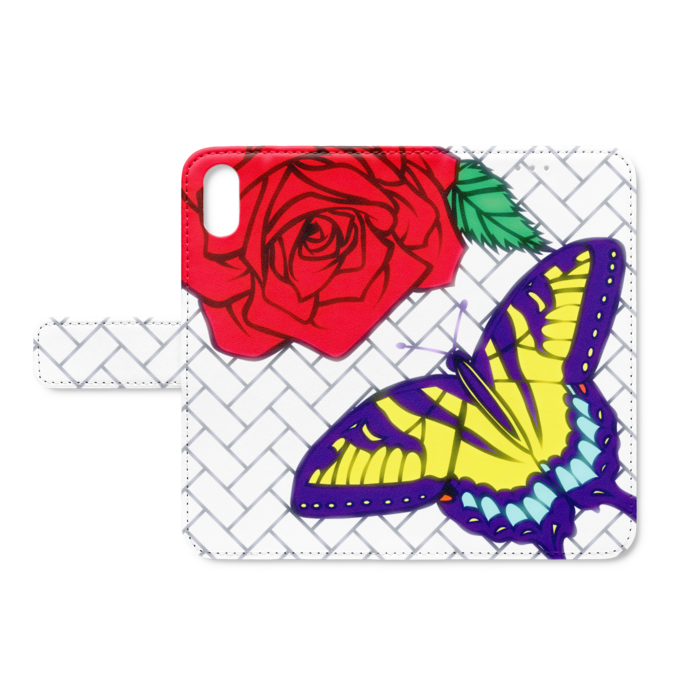 和風ステンドグラス 背景白黒 手帳型iphoneケース ワタベ屋 Booth