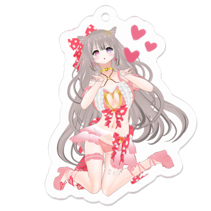 見つめながら...❤︎Pink ver.キーホルダー(裏面コーティング)(To stare♡Pink ver.keychain back side coated)- 50 x 50 (mm)(1)
