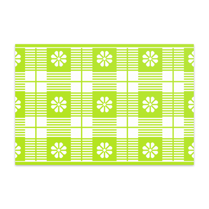 八枚花の横線チェック柄ポストカード(イエローグリーン系)