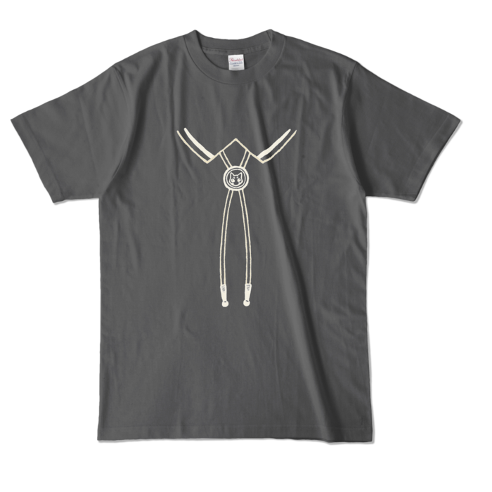 NEKO DAISUKI「NEKOのループタイ風」カラーTシャツ - L - チャコール (濃色)