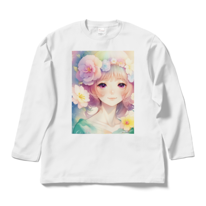 (両面プリント)「夢見る瞳」長袖カラーTシャツ - L - ホワイト