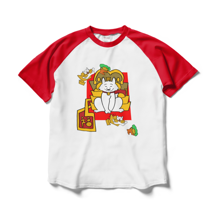 ラグランTシャツ - L - ホワイト×レッド