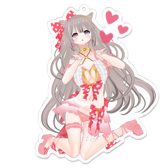 見つめながら...❤︎Pink ver.キーホルダー(裏面コーティング)(To stare♡Pink ver.keychain back side coated)- 100 x 100 (mm)(1)