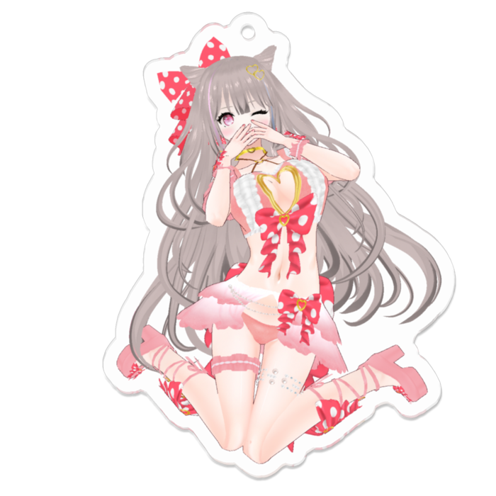 恥ずかしがり♡Pink ver.アクリルキーホルダー(裏面コーティング)(embarrassing♡Pink ver. keychain back side coated)- 70 x 70 (mm)