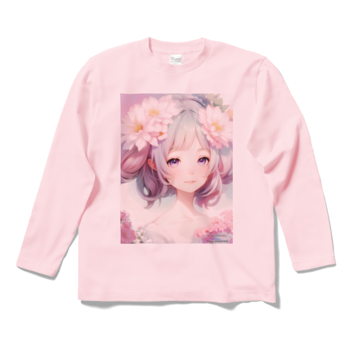 (両面プリント)「夢見る瞳3」長袖カラーTシャツ - S - ライトピンク