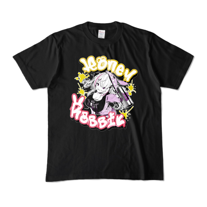 はにーらびっとTシャツ【モノトーンライクver】 - M - ブラック (濃色)
