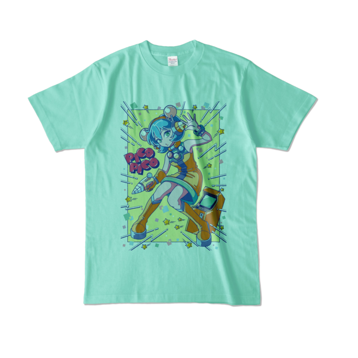 80sレトロポップ「ピコナ」Tシャツ - L - アイスグリーン (淡色)