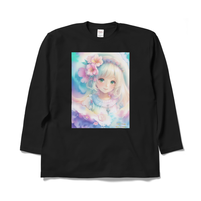 (前面プリント)「夢見る瞳8」長袖カラーTシャツ - XL - ブラック