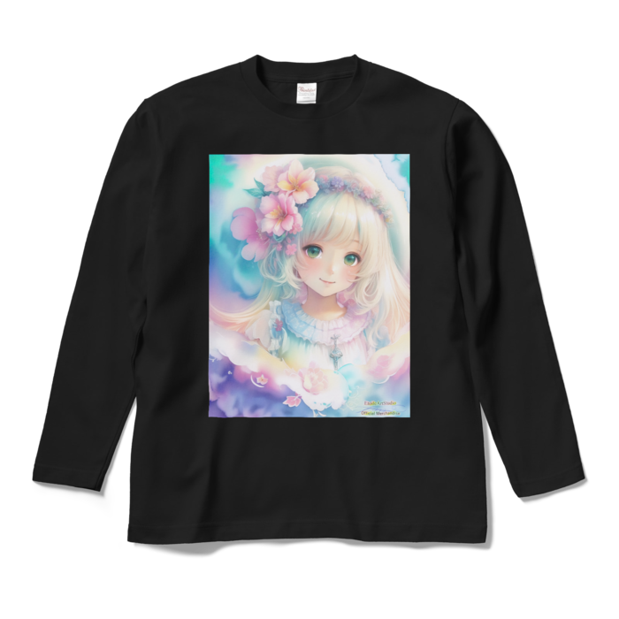 (両面プリント)「夢見る瞳8」長袖カラーTシャツ - M - ブラック