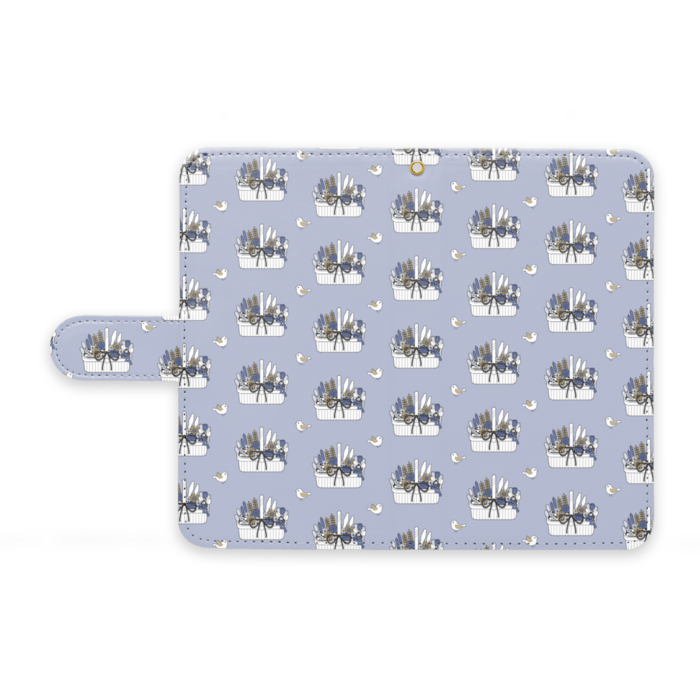 手帳型AndroidケースB　ストラップ穴あり　くすみブルー　M（中）